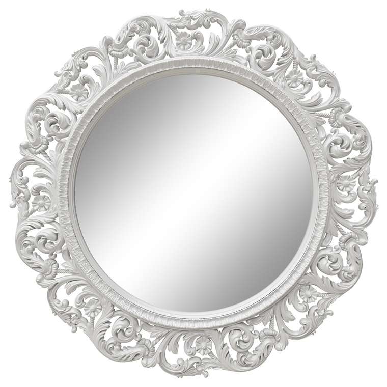 Настенное зеркало в круглой раме Белый глянец