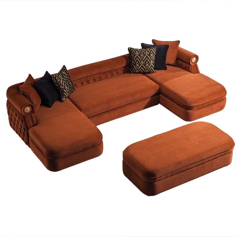 Угловой диван с пуфом Эклектика оранжевого цвета