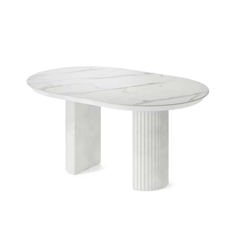 Обеденный стол раздвижной Нави белого цвета с рисунком под мрамор