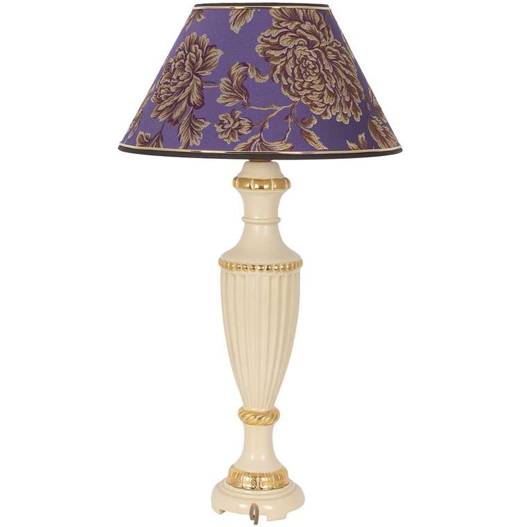 Настольная лампа Ваза Ребристая фиолетового цвета на бежевом основании