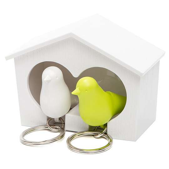 Двойной держатель ключей 'Sweet' (разные цвета) / Зеленая и Белая птички - Белый домик