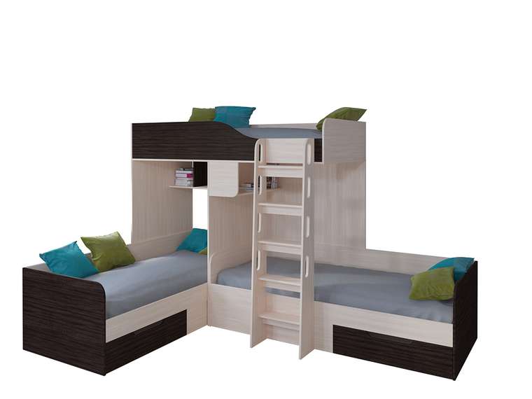 Двухъярусная кровать Трио 80х190 цвета Дуб молочный-Венге