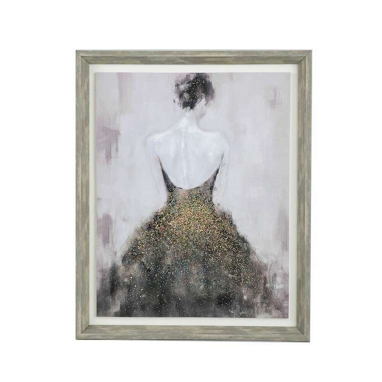 Картина Дама 44х54 серого цвета