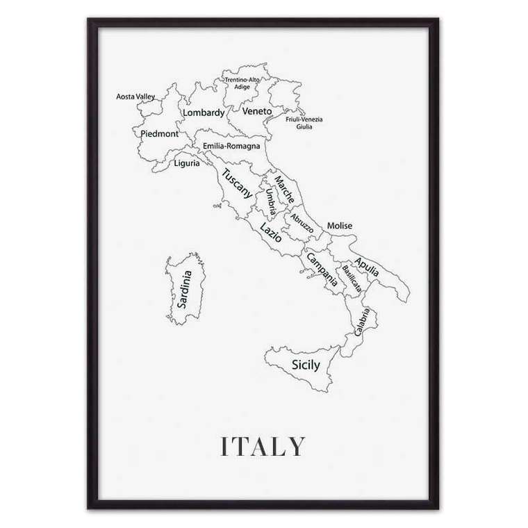 Постер в рамке Карта Италии 21х30 см