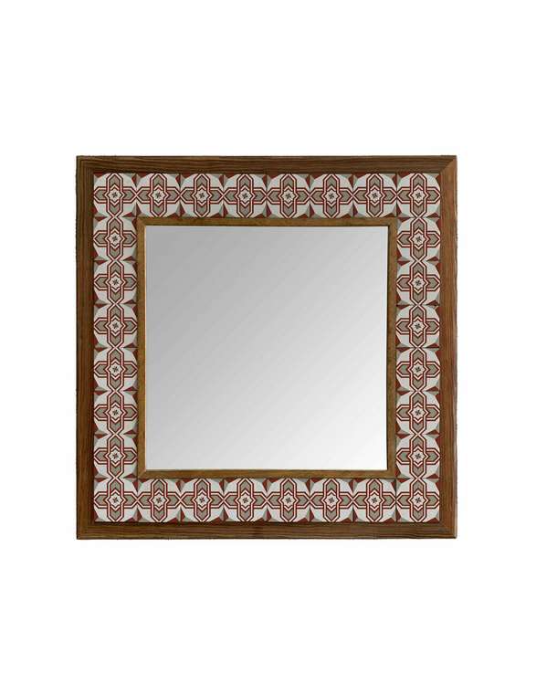 Настенное зеркало с каменной мозаикой 43x43 коричневого цвета