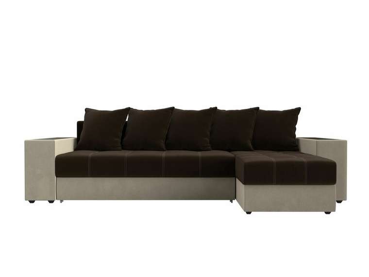 Угловой диван-кровать Дубай коричнево-бежевого цвета правый угол