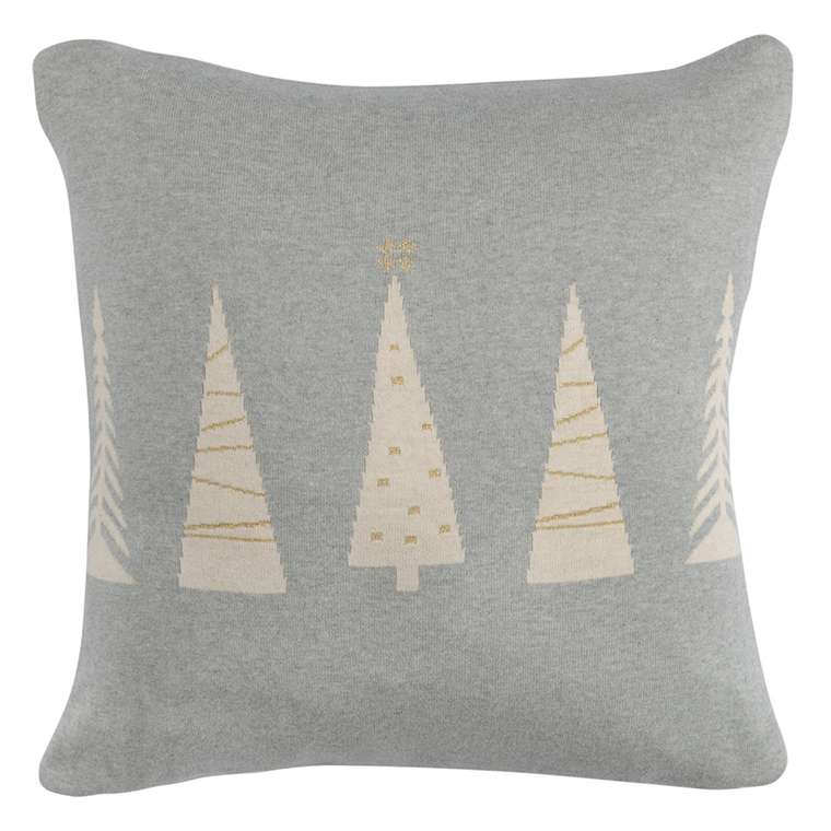 Чехол на подушку вязаный с новогодним рисунком Christmas tree серого цвета