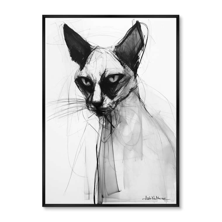 Репродукция картины Siamese cat in black and white, 2024г.