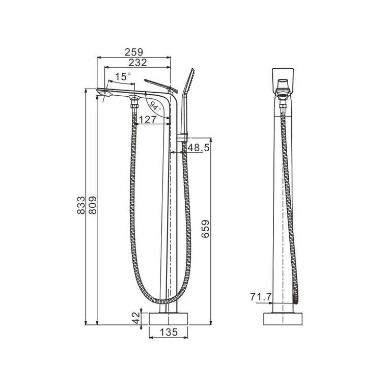 Смеситель для ванны напольный Rose R1322F, белый/хром