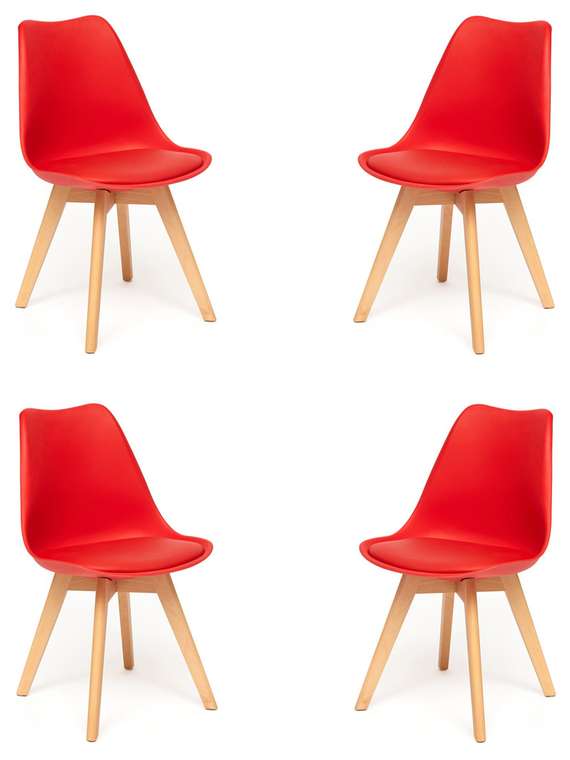 Набор из четырех стульев Tulip красного цвета