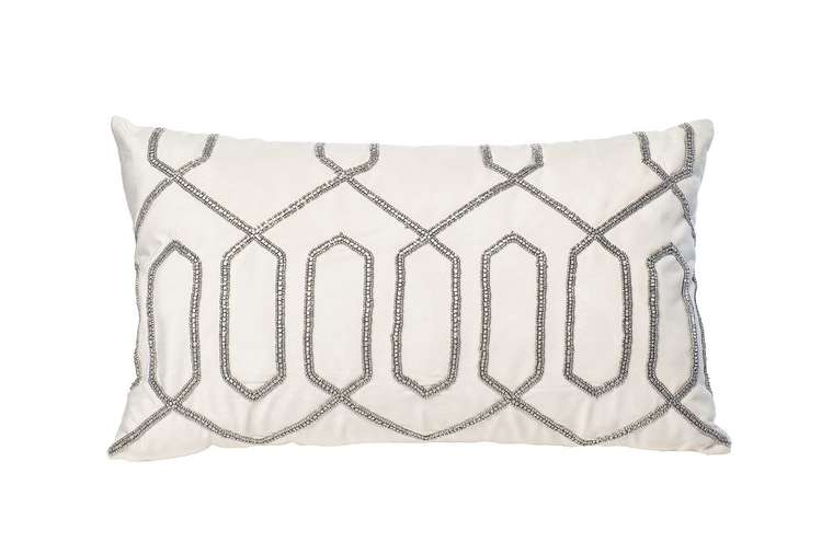 Подушка с бисером Геометрия белого цвета