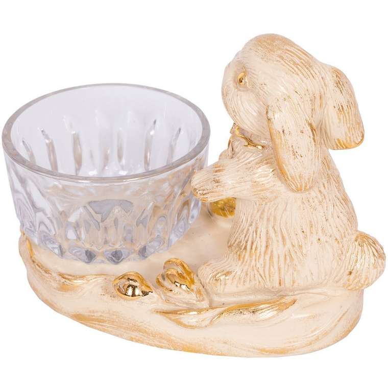 Фруктовница Кролик Эйприл кремово-золотого цвета с чашей из стекла
