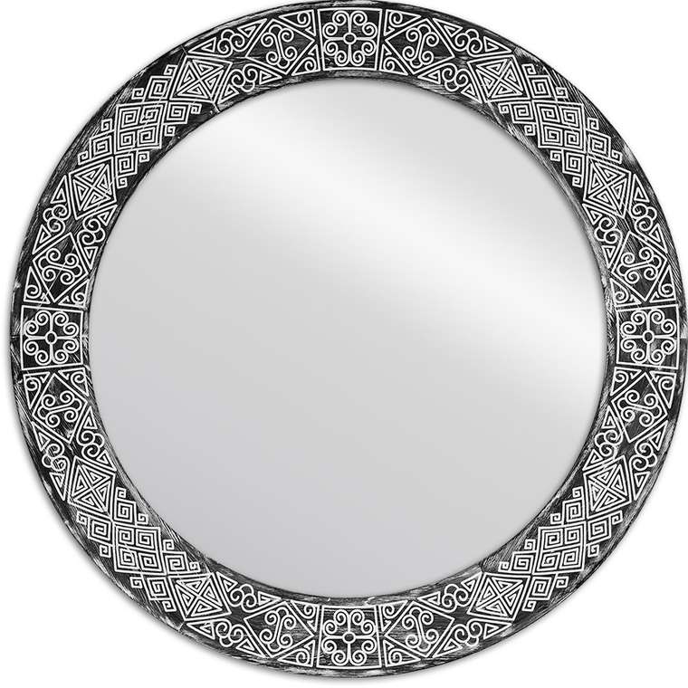 Круглое настенное зеркало Papua Round Large Black диаметр 102 в этническом стиле