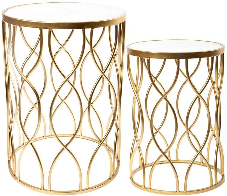 Набор интерьерных столиков с мрамором на металлическом основании золотого цвета