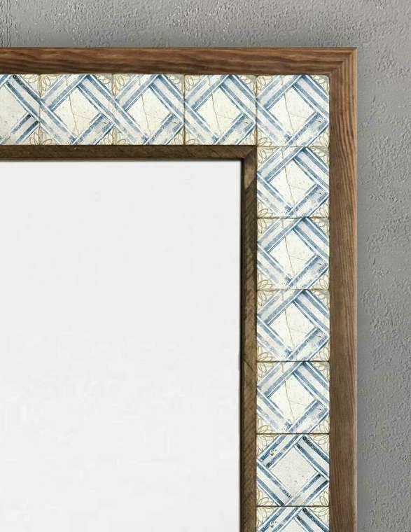 Настенное зеркало 53x73 с каменной мозаикой бежево-голубого цвета