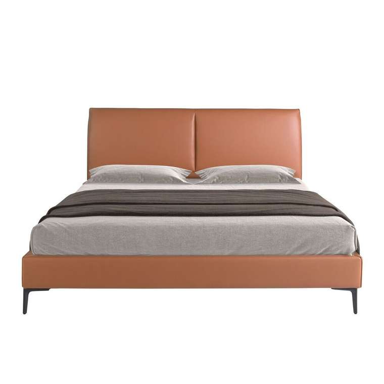 Кровать 180x200 в обивке из экокожи коричневого цвета без подъемного механизма