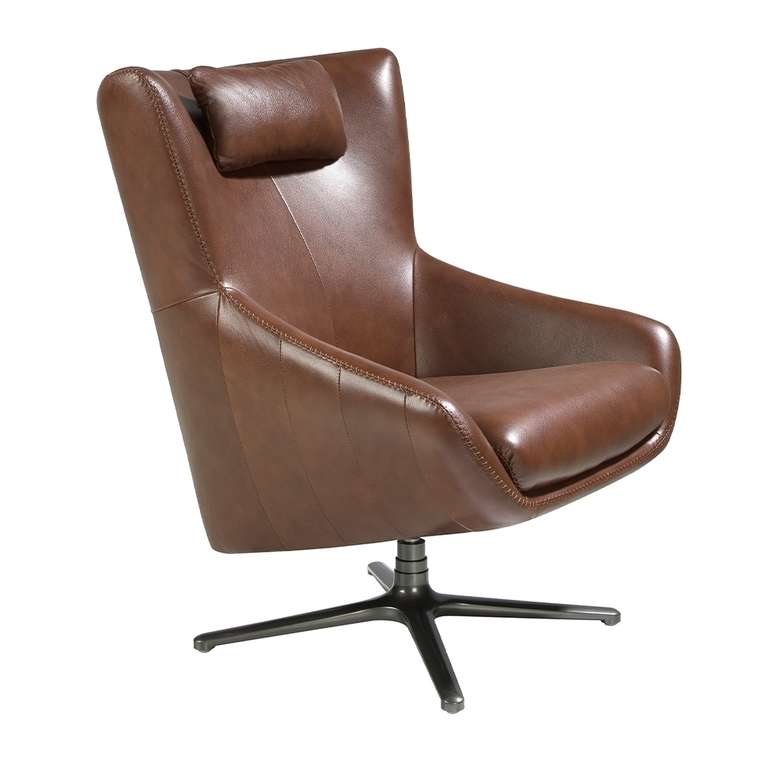 Вращающееся кресло из воловьей кожи коричневого цвета
