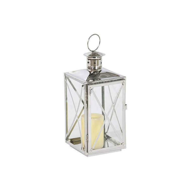 Фонарь Home ESPRIT Серебристый Стеклянный Сталь хром 16 x 15 x 32 cm (2 Предметы)