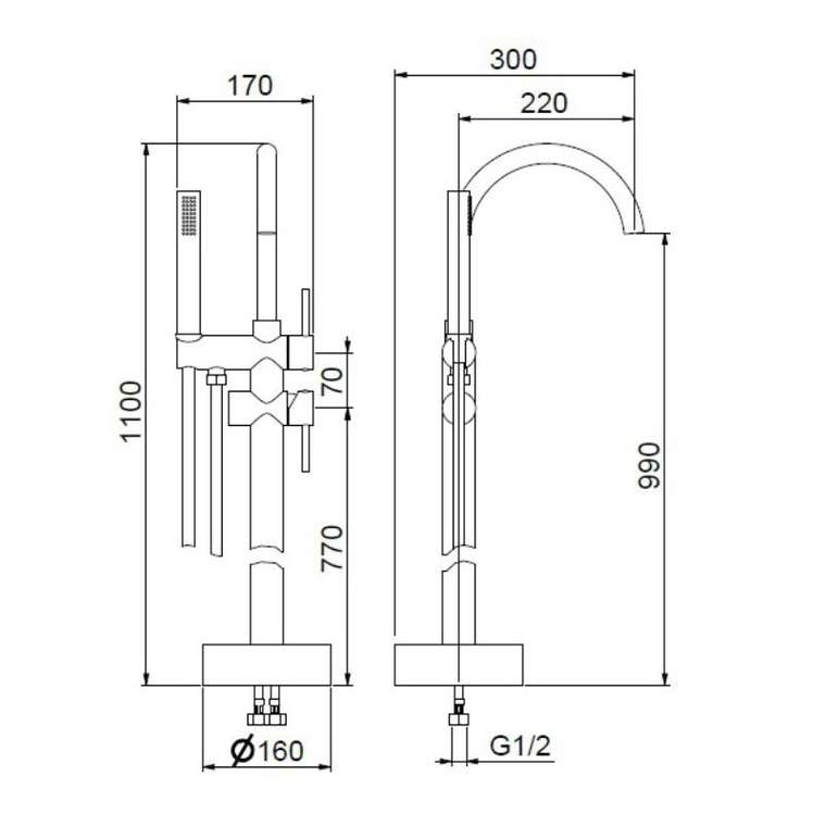Смеситель для ванны напольный Webert Rimini RI851101740, белый