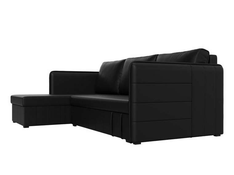 Угловой диван-кровать Слим черного цвета (экокожа) левый угол