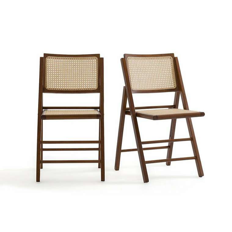 Комплект из двух складных стульев из бука и плетения Rivia коричневого цвета