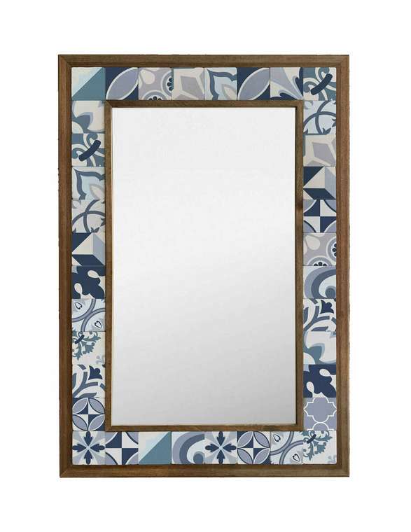 Настенное зеркало с каменной мозаикой 43x63 сине-белого цвета 