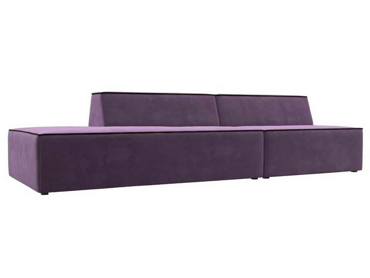 Прямой модульный диван Монс Модерн сиреневого цвета с коричневым кантом левый