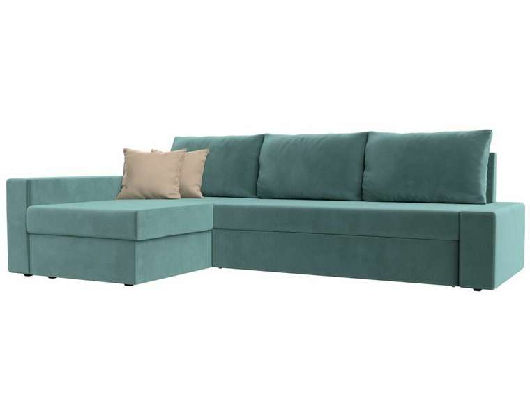 Угловой диван-кровать Версаль бирюзового цвета левый угол