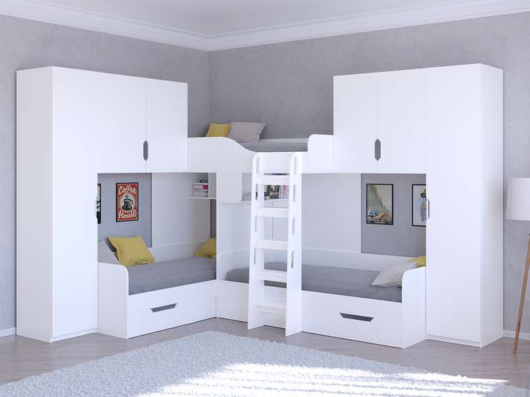 Двухъярусная кровать Трио 3 80х190 белого цвета