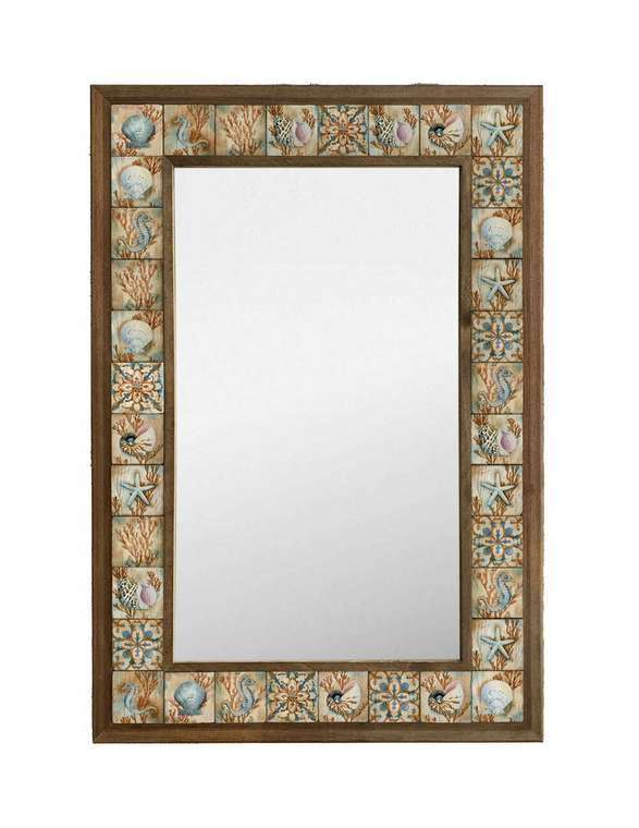 Настенное зеркало 43x63 с каменной мозаикой бежево-голубого цвета