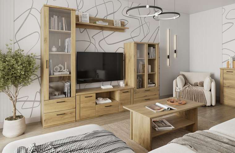 Шкаф с витриной Doorset бежевого цвета