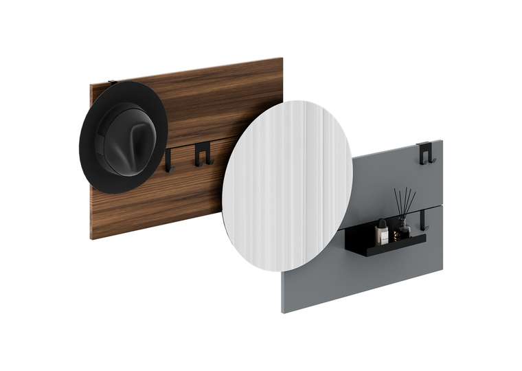 Вешалка Stripe М с зеркалом D 60 коричнево-серого цвета