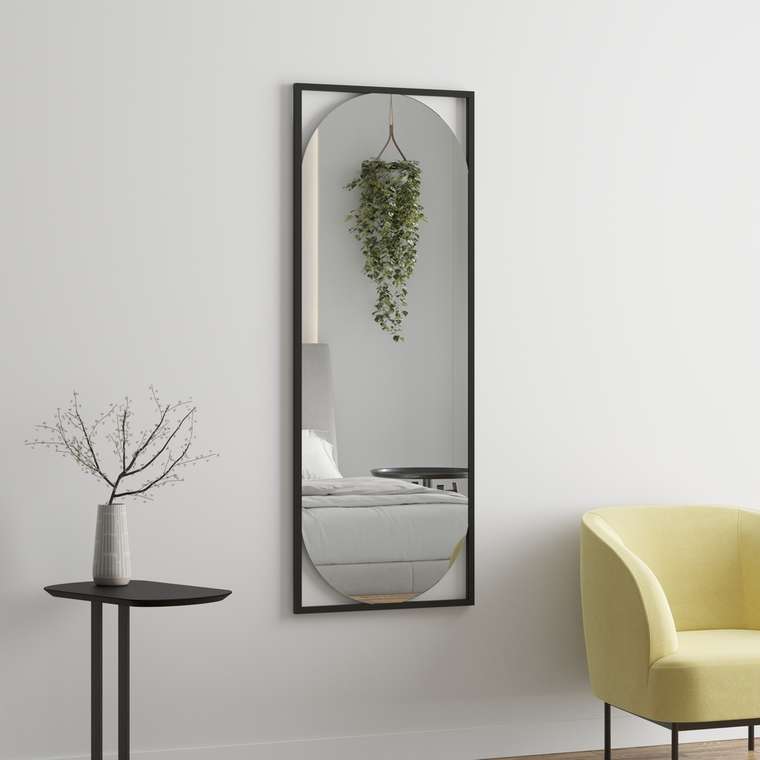 Парящее настенное зеркало Visio 60х150 в алюминиевой раме черного цвета