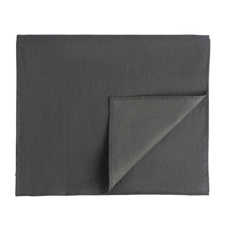 Дорожка на стол из умягченного льна с декоративной обработкой темно-серого цвета