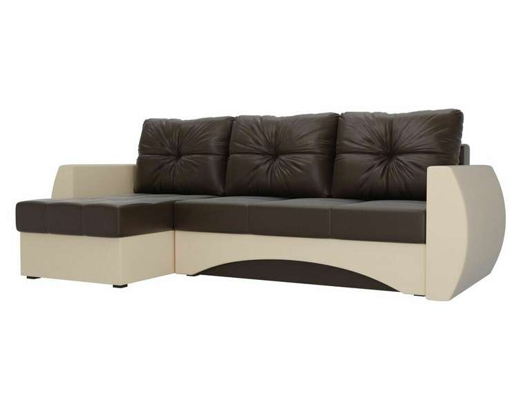 Угловой диван-кровать Сатурн бежево-коричневого цвета (экокожа) левый угол