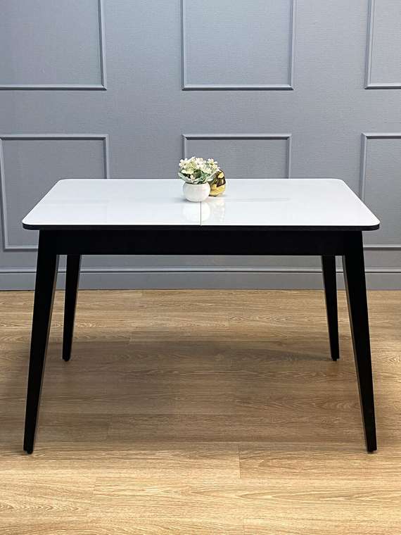 Раздвижной обеденный стол 1100М коричнево-белого цвета