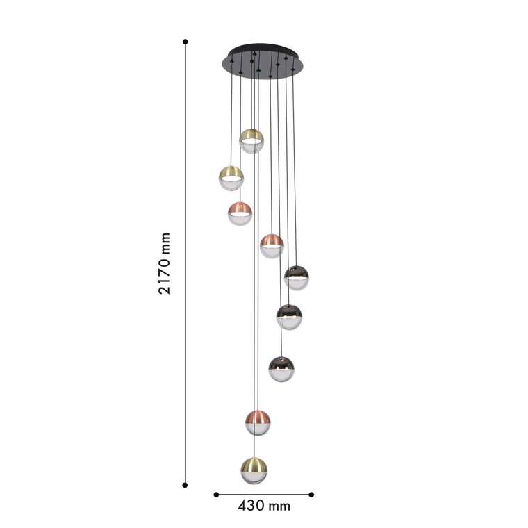 подвесная люстра Luna  металл, акрил 9*LED*5.3W, 3360LM, 4000K, CRI>90, included
