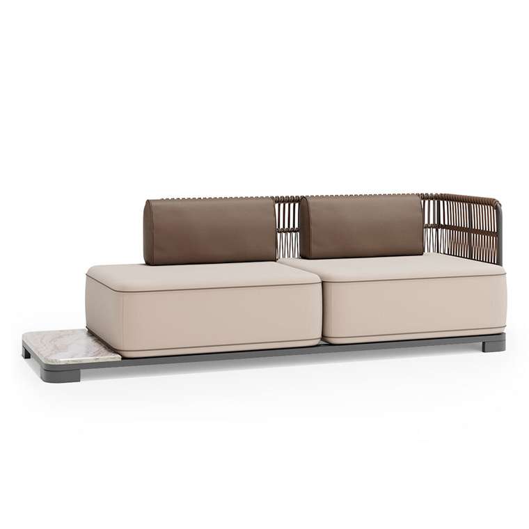 Модульный садовый диван Фиджи бежевого цвета со столиком правый