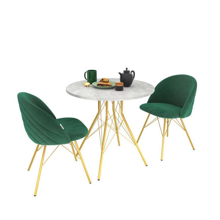 Обеденная группа из стола и двух стульев серо-зеленого цвета
