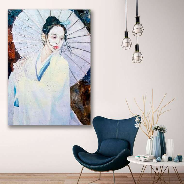 Картина на холсте Красивая японка 50х70 см