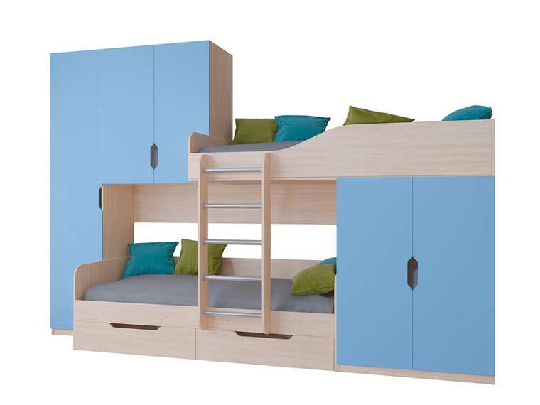 Двухъярусная кровать Лео 80х190 цвета Дуб молочный-голубой