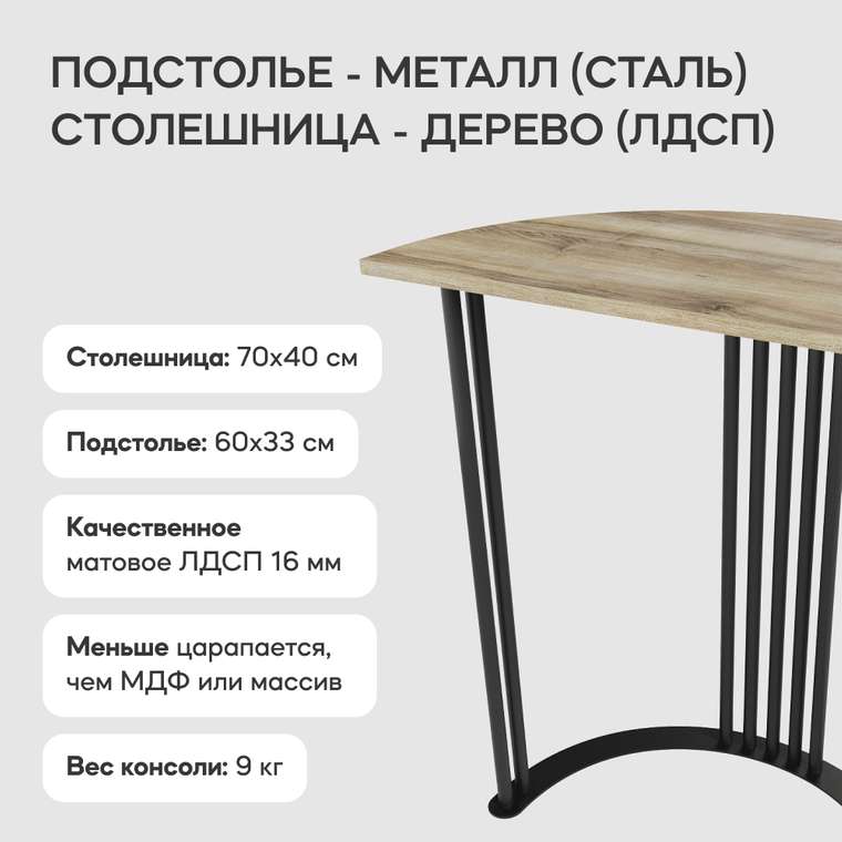 Стол консольный Violur с металлическим подстольем черного цвета