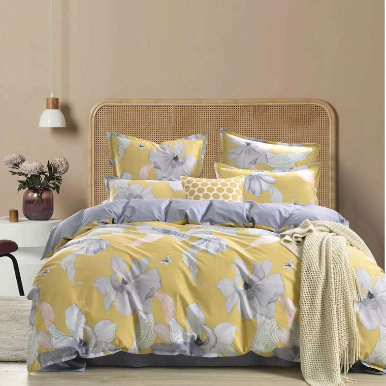 Комплект постельного белья Мисора 7Е 160х220 желто-серого цвета