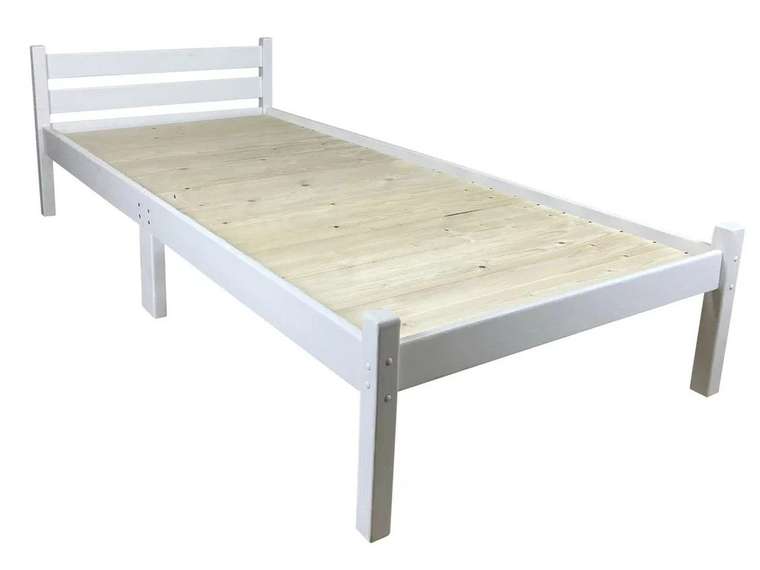 Кровать односпальная Классика Компакт сосновая со сплошным основанием 90х200 белого цвета