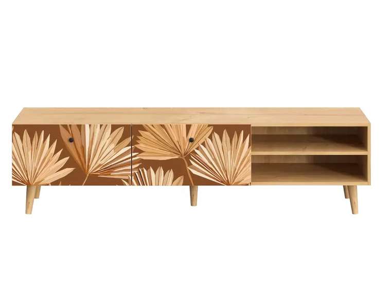 Тумба под ТВ Frida с принтом Palm на деревянных ножках 