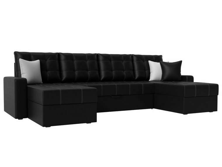Угловой диван-кровать Ливерпуль черного цвета (экокожа) 