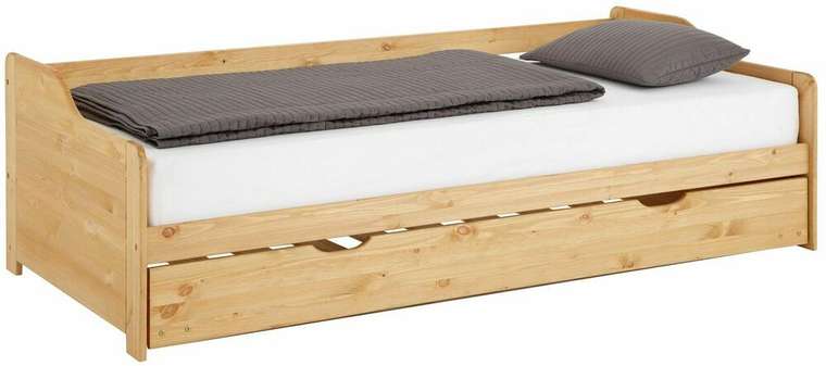 Кровать-тахта с ящиком из массива сосны Тим 90х200 бежевого цвета