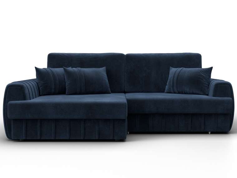 Угловой диван-кровать Лига-057 темно-синего цвета левый