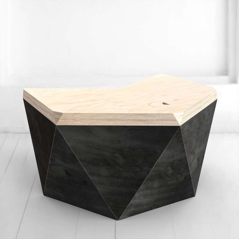 Рабочий стол Гексагон Брильянт в черном цвете со столешницей в натуральном цвете березы