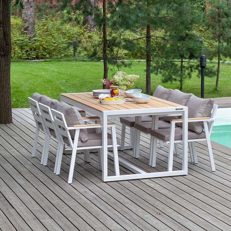 Набор садовый обеденный Santorini 7 бело-серого цвета